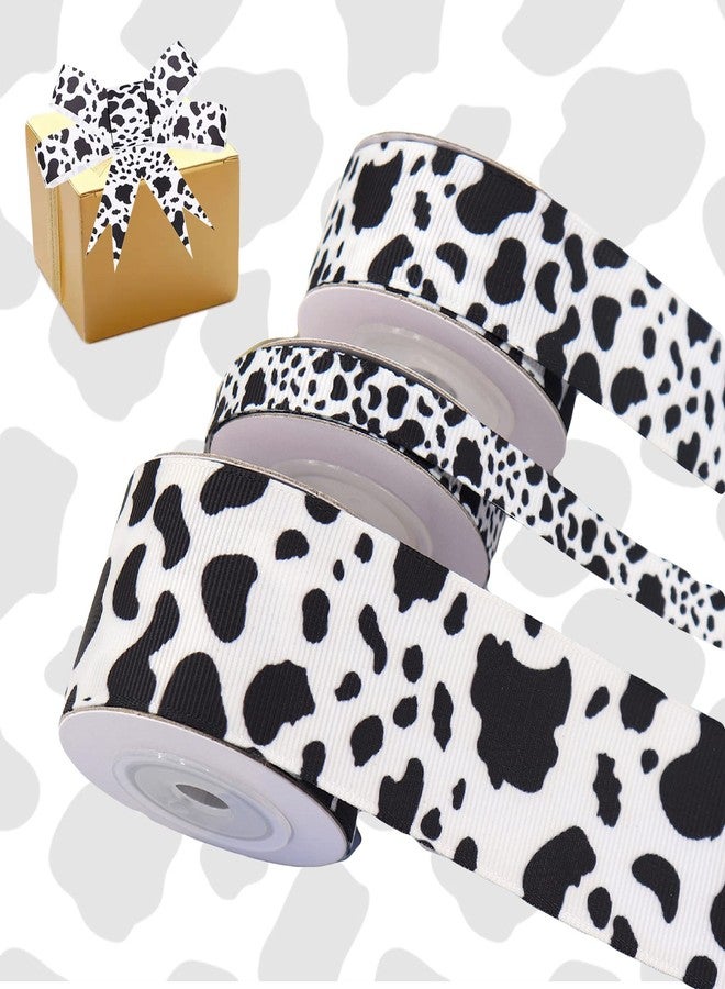 WFAUIBR 3 Rolls Cow Print Ribbon - 15 Yards, Cow Spot Pattern, Animal Print, Black and White for DIY Crafts, Gift Wrapping, Party Decorations (3 Sizes Mix) - Image 4